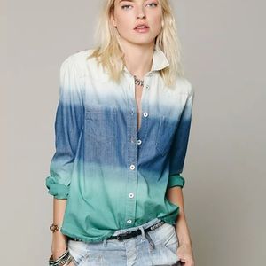 Free People Ombré Western Denim Shirt